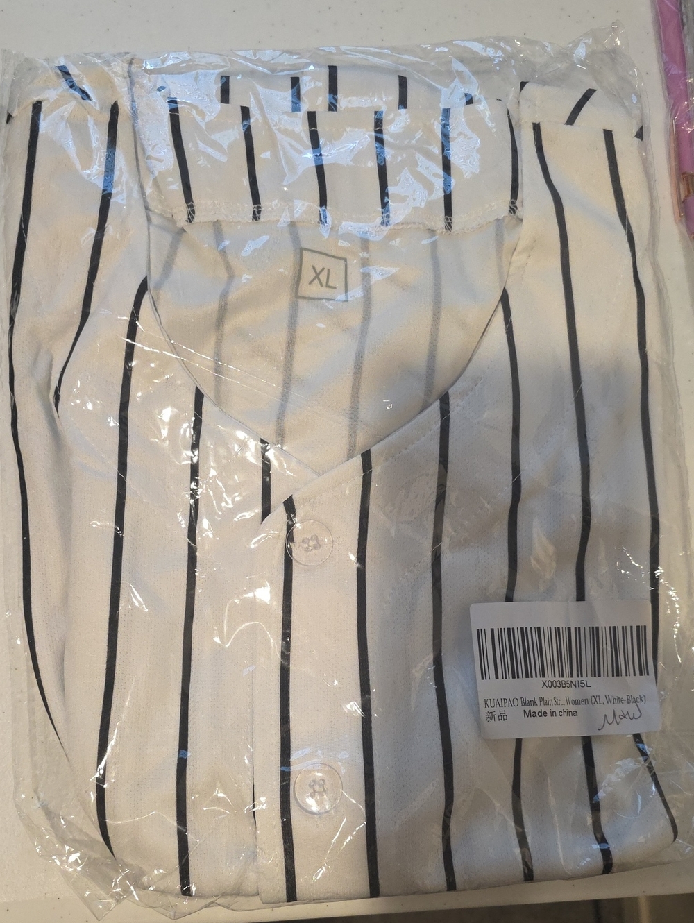 Unisex -White Button-Up Top with Black Pinstripes